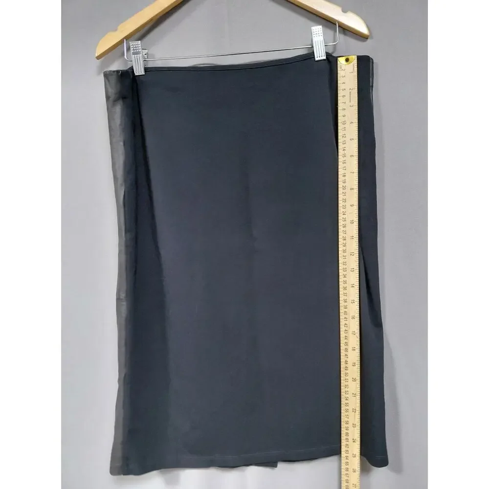 Eileen Fisher Leather Knit Pencil Knee Length Stretch Skirt Women Size L